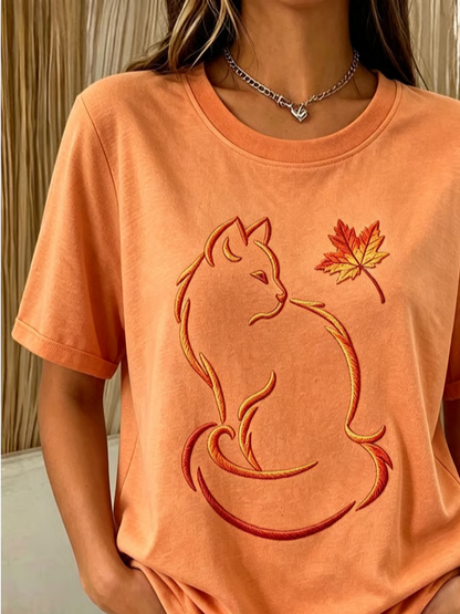 Casual Cat Crew Neck Short Sleeve T-shirt