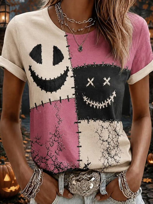 Casual Color Block Crew Neck Short Sleeve T-shirt