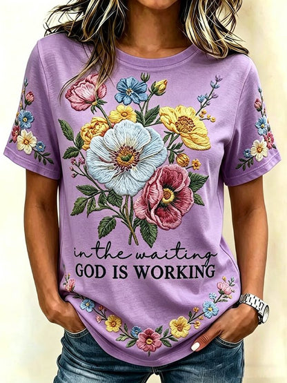 Vintage Floral Crew Neck Short Sleeve T-shirt