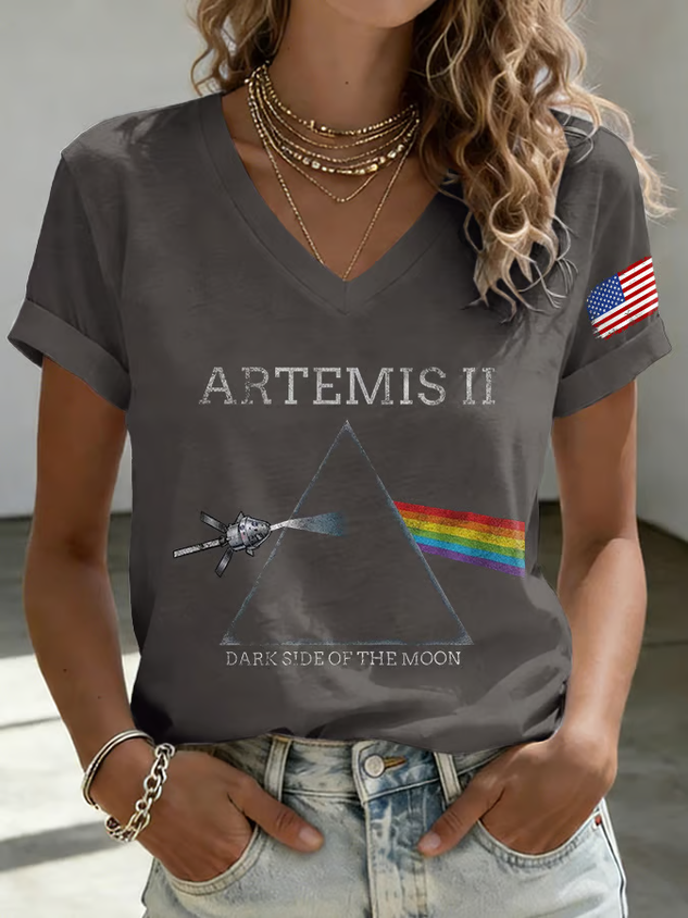 Casual Geometric V Neck Short Sleeve T-shirt
