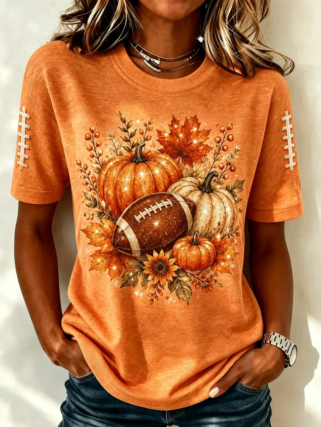 Casual Maple Leaf Crew Neck Short Sleeve T-shirt