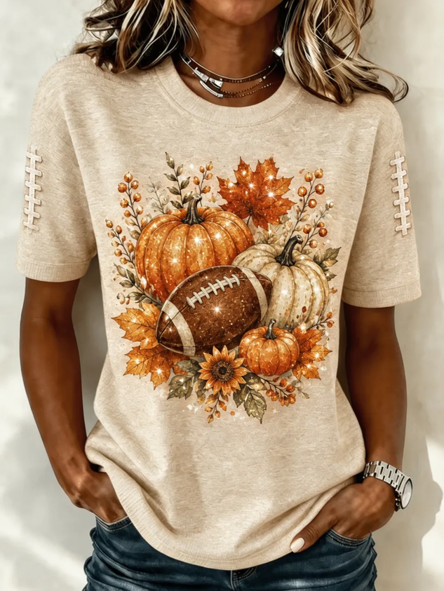 Casual Maple Leaf Crew Neck Short Sleeve T-shirt