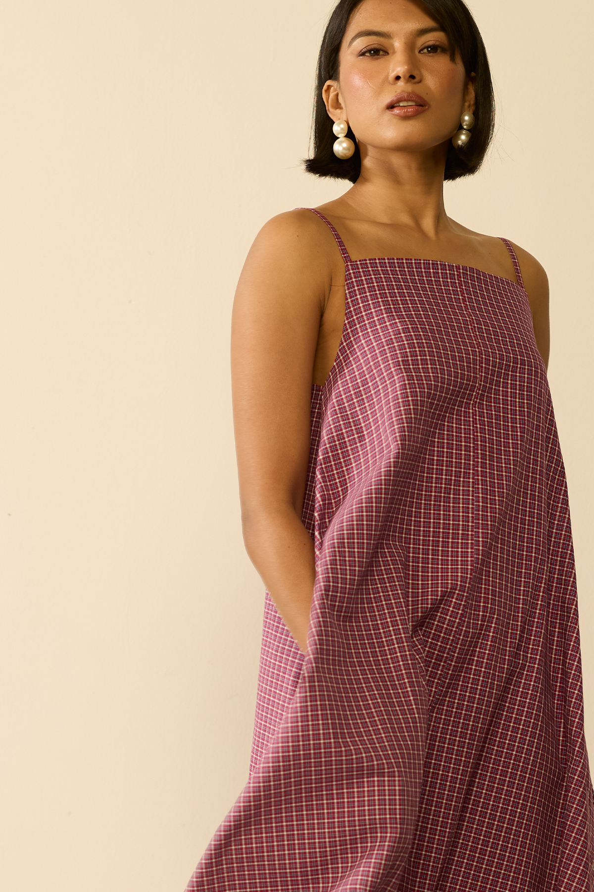 Elly Pocket Dress : Sangria checks