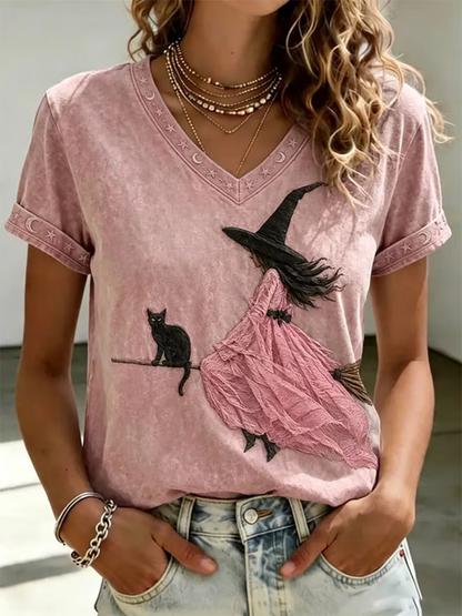 Vintage Cat V Neck Short Sleeve T-shirt