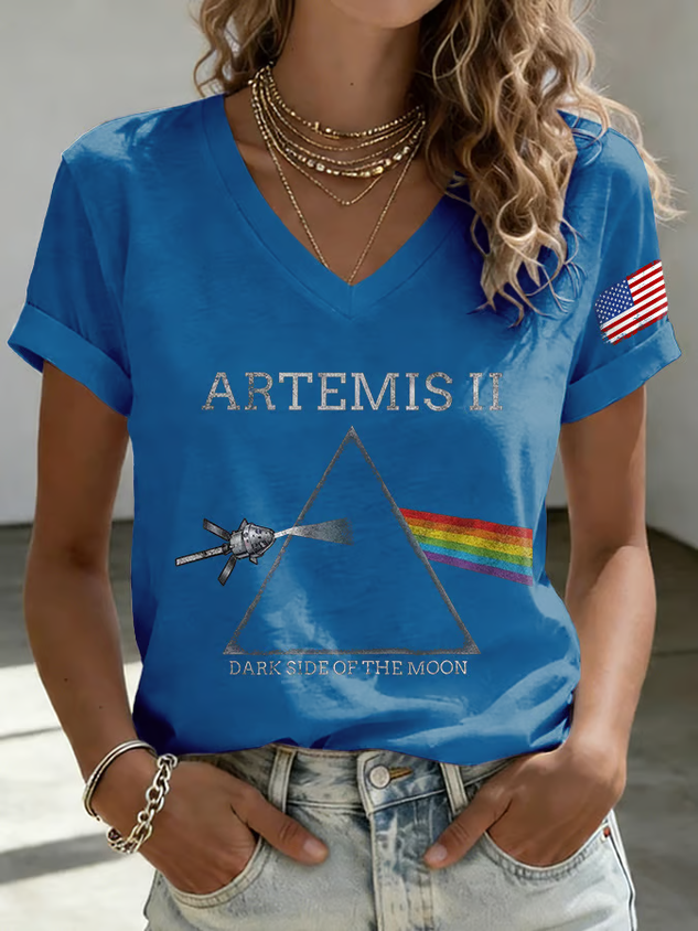 Casual Geometric V Neck Short Sleeve T-shirt