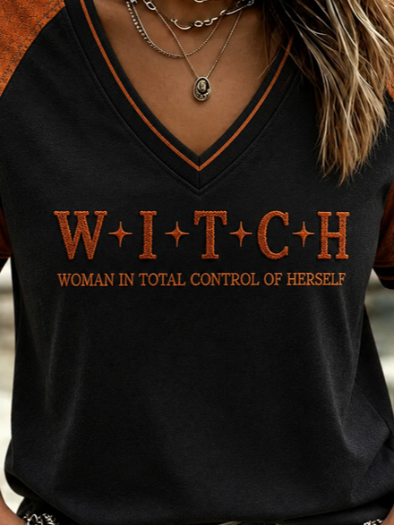 Vintage Text Letters V Neck Short Sleeve T-shirt