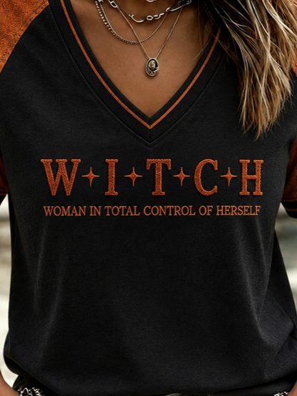 Vintage Text Letters V Neck Short Sleeve T-shirt