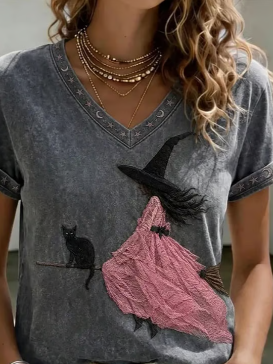 Vintage Cat V Neck Short Sleeve T-shirt