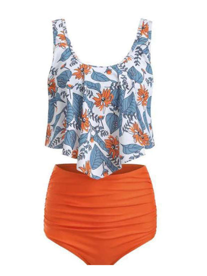 Womens Sexy Print High Waist Bikini Ruffle Tankini SIZE S-3XL