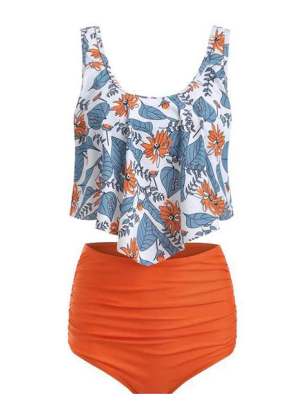 Womens Sexy Print High Waist Bikini Ruffle Tankini SIZE S-3XL