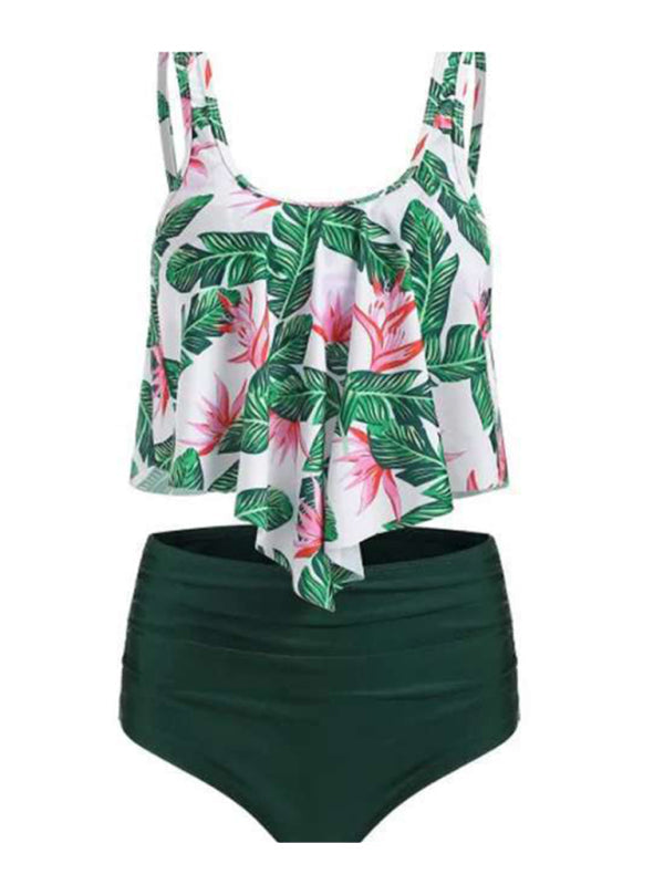 Womens Sexy Print High Waist Bikini Ruffle Tankini SIZE S-3XL