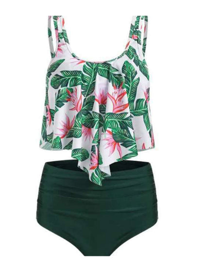 Womens Sexy Print High Waist Bikini Ruffle Tankini SIZE S-3XL