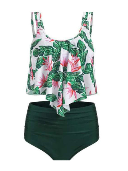 Womens Sexy Print High Waist Bikini Ruffle Tankini SIZE S-3XL