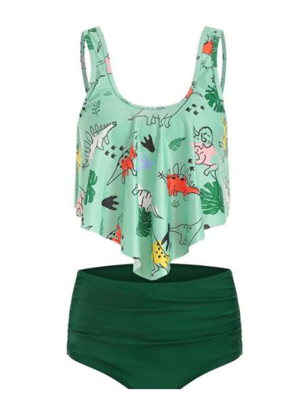 Womens Sexy Print High Waist Bikini Ruffle Tankini SIZE S-3XL