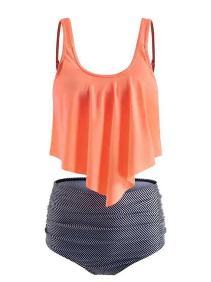 Womens Sexy Print High Waist Bikini Ruffle Tankini SIZE S-3XL