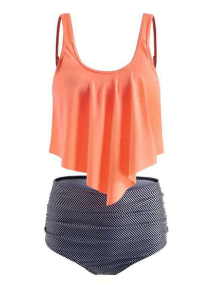 Womens Sexy Print High Waist Bikini Ruffle Tankini SIZE S-3XL