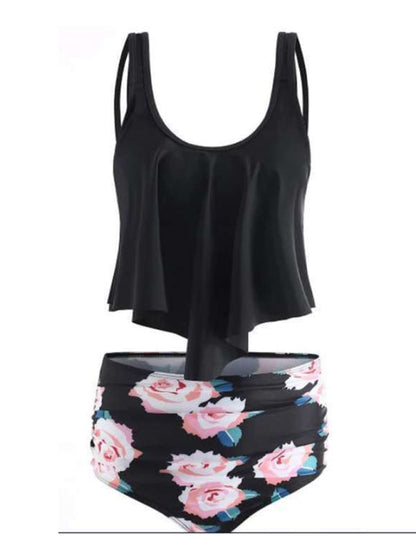 Womens Sexy Print High Waist Bikini Ruffle Tankini SIZE S-3XL