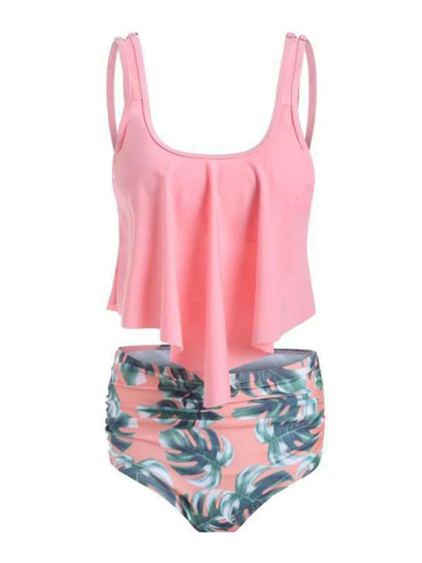 Womens Sexy Print High Waist Bikini Ruffle Tankini SIZE S-3XL
