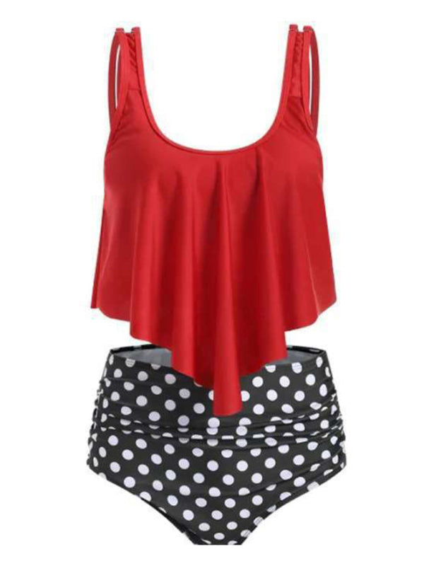 Womens Sexy Print High Waist Bikini Ruffle Tankini SIZE S-3XL