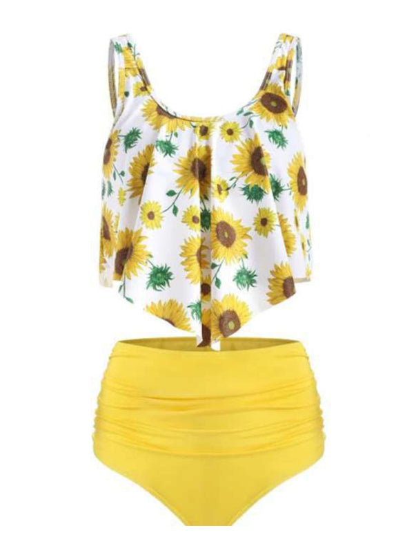 Womens Sexy Print High Waist Bikini Ruffle Tankini SIZE S-3XL