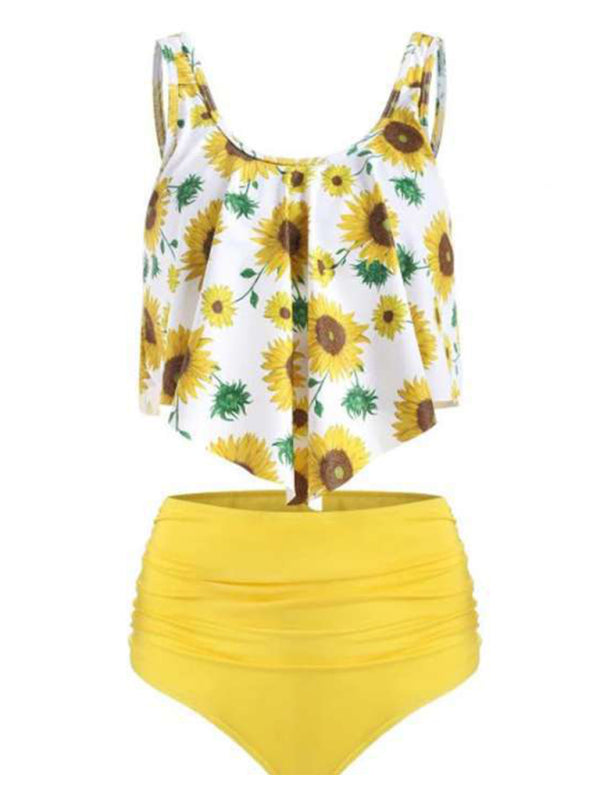 Womens Sexy Print High Waist Bikini Ruffle Tankini SIZE S-3XL