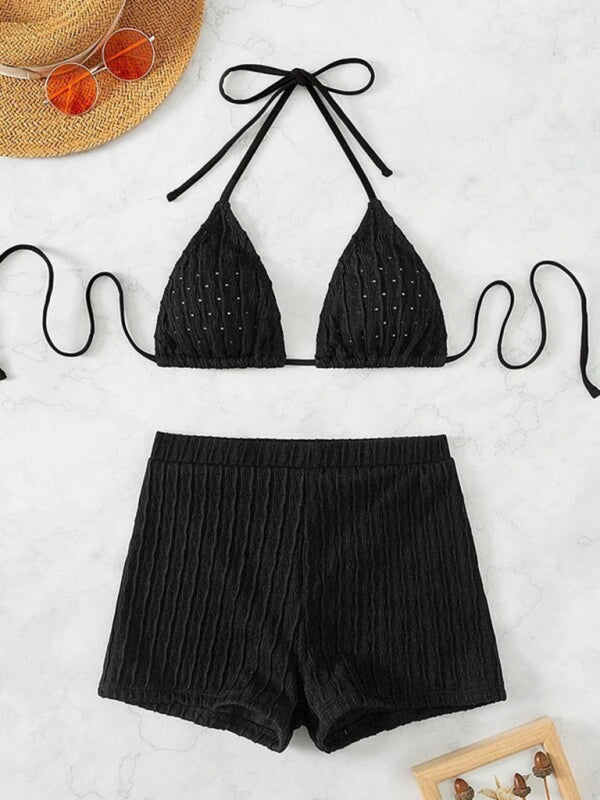 Womens Lace Up Textured Two Piece Bikini SIZE S-XL