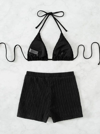 Womens Lace Up Textured Two Piece Bikini SIZE S-XL
