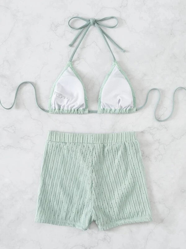 Womens Lace Up Textured Two Piece Bikini SIZE S-XL