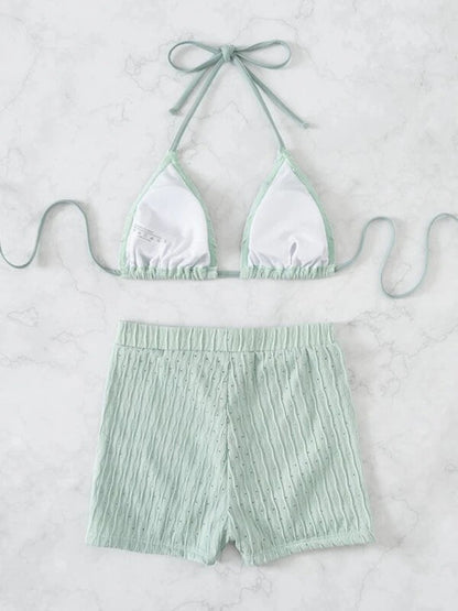 Womens Lace Up Textured Two Piece Bikini SIZE S-XL