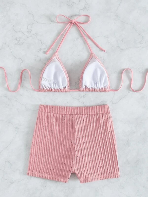 Womens Lace Up Textured Two Piece Bikini SIZE S-XL