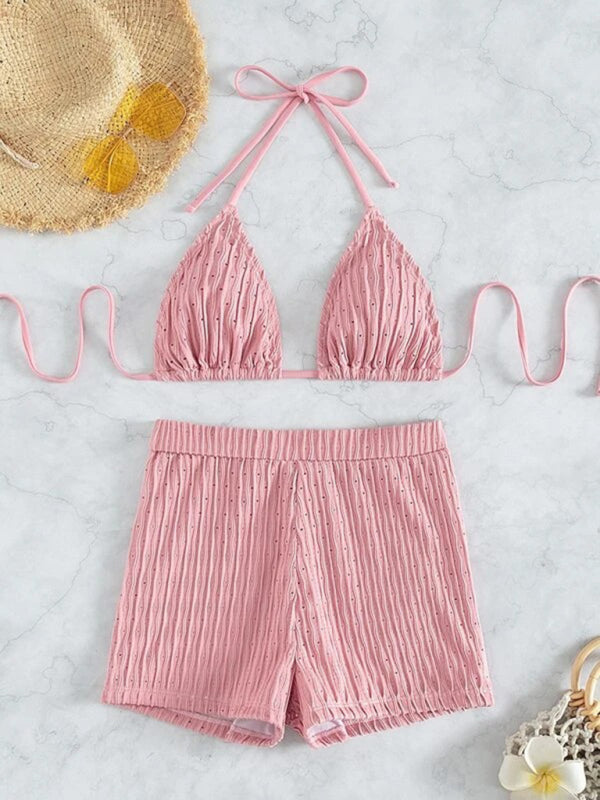 Womens Lace Up Textured Two Piece Bikini SIZE S-XL