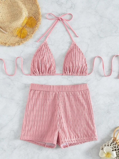 Womens Lace Up Textured Two Piece Bikini SIZE S-XL